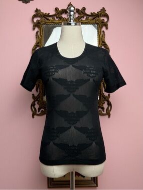 Vintage 90s Harley Davidson Motorcycle Logo Black Micro Mesh Sheer Shirt Medium